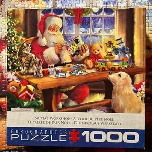 🧩 1000 piece Eurographics “Santa’s Workshop”. Adorable, fun to work. Complete.